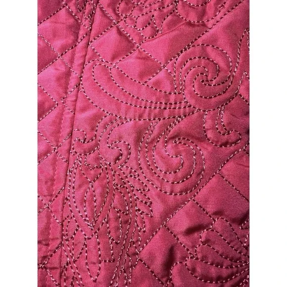 RQT Womens Size PM Quilted Jacket Red Petite Lightweight Button Front Embroidery - Picture 14 of 15
